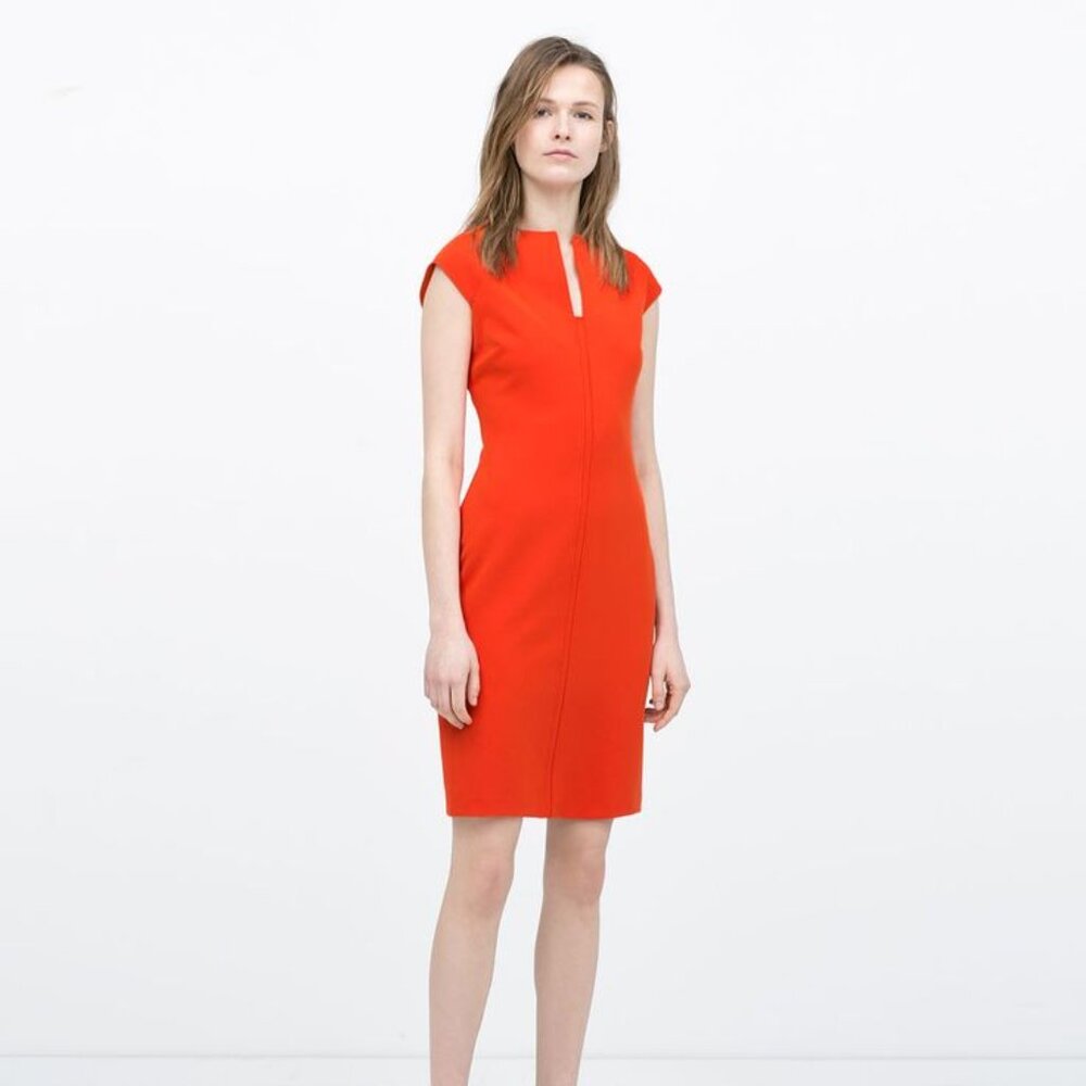 Zara Woman Dress Orange Sheath Cap Sleeve Cocktail Party Career Size‎ S